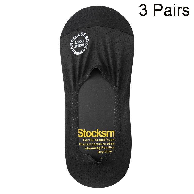 3 Pairs Ultra Thin Breathable Anti Slip Silicon Invisible Short Socks Ice Silk Boat Socks For Men Summer Collection Non Slippery