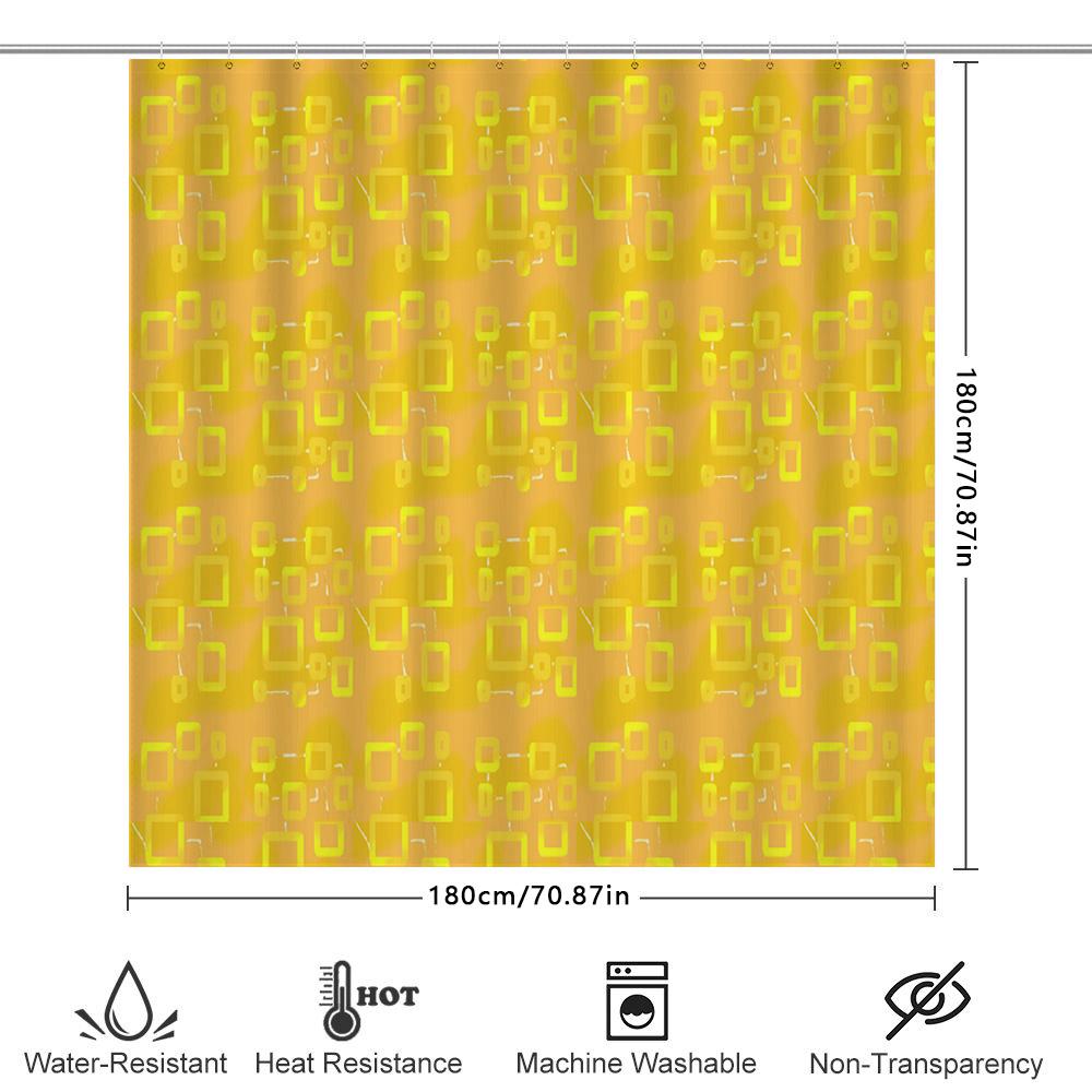 Yellow Rectangular Pattern Shower Curtain Waterproof Bathroom Decor For Home Decoration (Set 36)