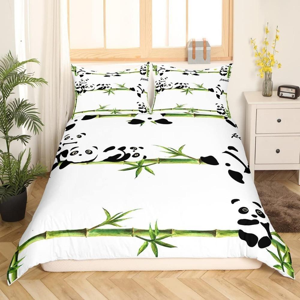 Cute Little Panda Patterned Bed Sheet Set, Children's Animal Bedroom Decoration Bed Sheet Set, Boys' Printed Duvet Cover Set
