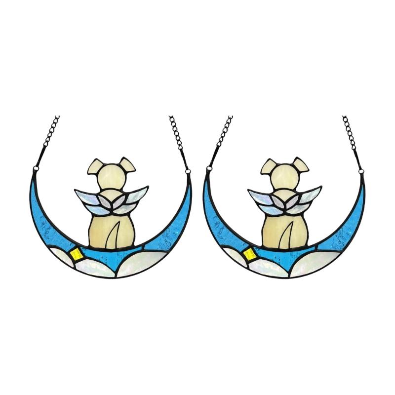 

2Pcs Artistic Glass Memory Decorations Moon Design Theme Pet Memory Gift Rainbow Hangers for Dog Lover Home