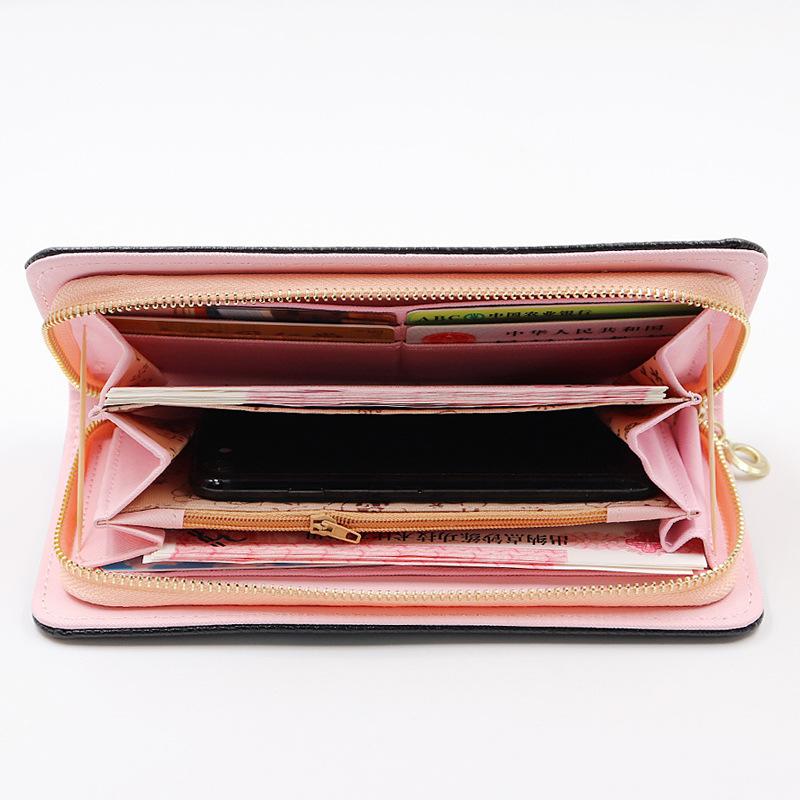 New solid color long wallet women's simple high-end lychee pattern soft leather trend zipper wallet spot