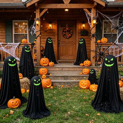 Halloween Ghost Decoration for Outdoor, Large Light Up Standing Ghost, Adjustable Spooky Black Ghost Decor for Porch, Yard Lawn