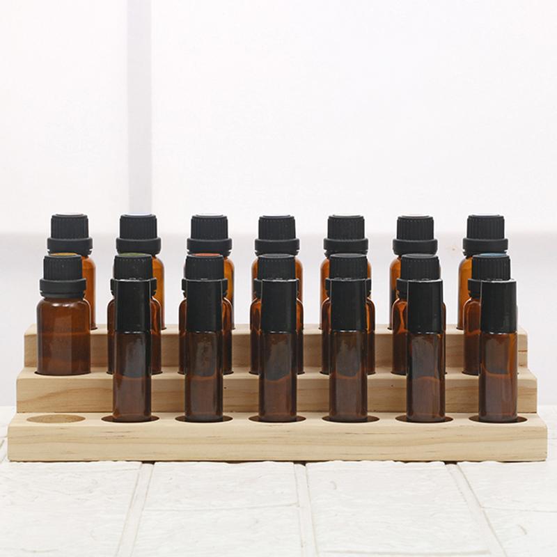 18 Slots Natural Wood Essential Oil Display Stands Holder Rack Storage Organizer Perfume Aromatherapy Nail Polish Storage Tray