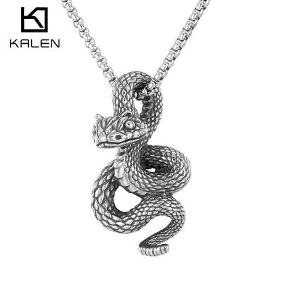 Dark Personalized Python Pendant, Punk Style Retro Casting Boiled Black Clear Light Men'S Stainless Steel Snake Pendant