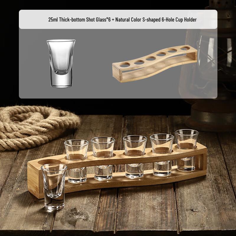 OIMG Bamboo Liquor Glass Holder with 6 Bullet Cups