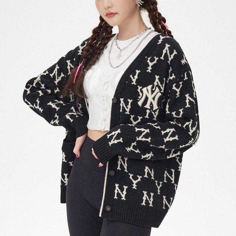 MLB New York Yankees Sweaters Unisex Black V neck Moderate Cardigan 3AKTM0114-50BKS