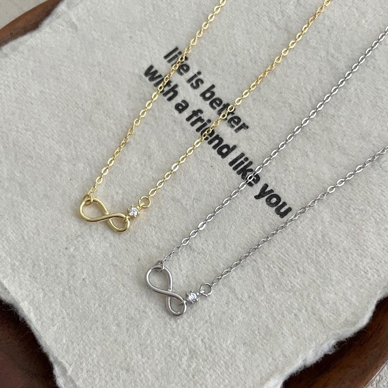 18K Gold Plated Sterling Silver Infinity Pendant Necklace for Women - Elegant Niche Design Clavicle Chain