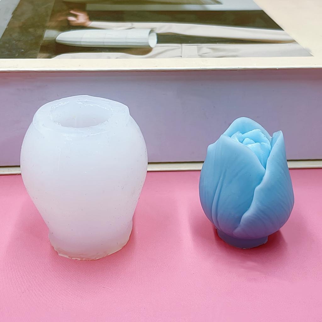Tulip-Shaped Silicone Mold for Aromatherapy Candles & DIY Crafts Pink & White Floral Design, Perfect for DIY Candle Making | Floral Silicone Mold