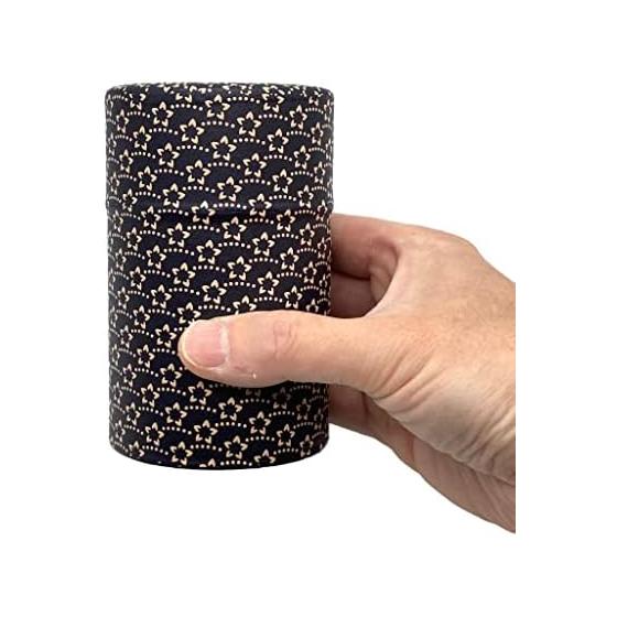 Noguchi Kumatarou Tea Garden Tea Canister, 150g, Washi Paper Overlay, Inner Lid, Inden (Lacquer) Small Floral Pattern, Made In Japan, Stylish (Navy)