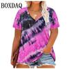 Trendiges Plus-Size Damen Tie-Dye V-Ausschnitt T-Shirt Mode Kurzarm Lockerer Pullover Tops Für Lässige Sommerkleidung Große Größen T-Shirts