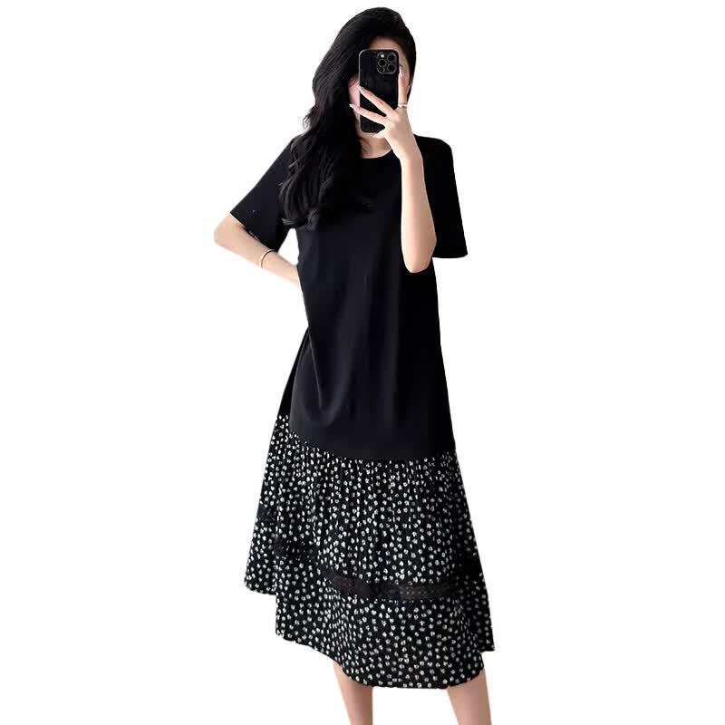 La Chapelle Floral Patchwork Plus Size T-Shirt Dress