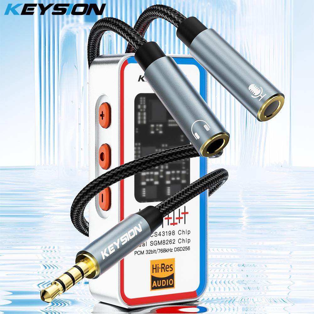 KEYSION Headset Splitter 3.5mm Audio+Mic Stereo Headphone Splitter Audio 3.5mm 4 Pole Jack Y Cable for Phone HIFI DAC Amplifier
