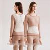 Women's Round Neck Slim Fit Thermal Underwear Set with 7A Antibacterial 100% Wool Filling - Autumn/Winter.