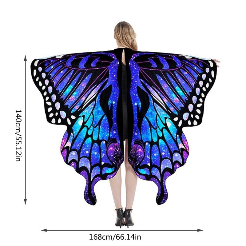Womens Butterfly Cape Wing Fancy Dress for Party Cosplays Butterfly Wing Costume, Rainbow Butterfly Shawl Wing Cloak