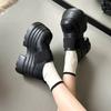 Women's Gothic Round-toe Platform Black Leather Casual Shoes, High Heels, Spring Trend, Fashionable Footwear.