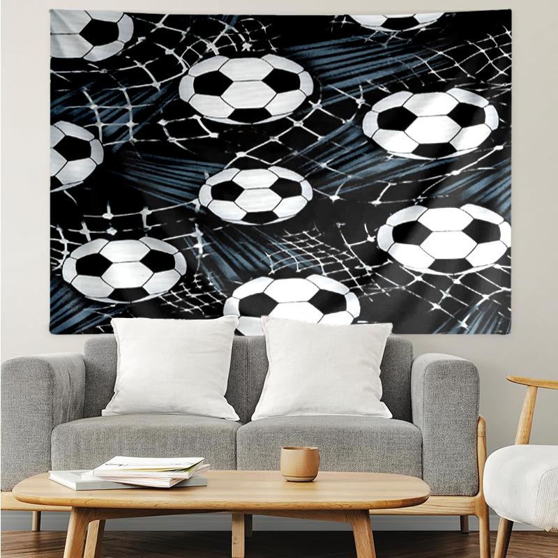 Soccer Print Tapestry, Backdrop, Easy Setup, Ideal for Bedroom, Office & Living Room, with Aesthetic Wall Hanging Decor.