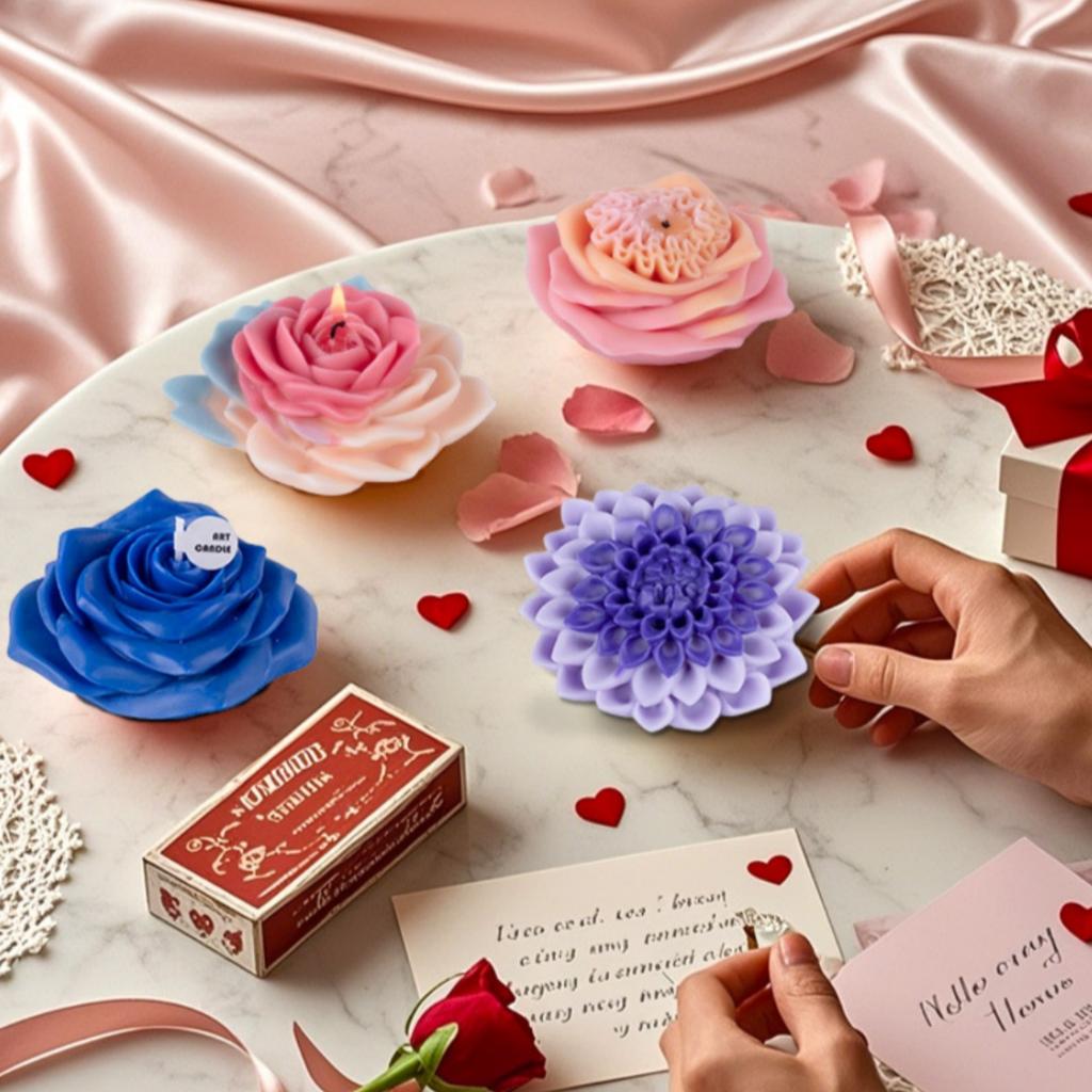 Flower Candle Silicone Mold DIY Realistic Blooming Lotus Rose Beautiful Silicone Mold Warm Home Decoration