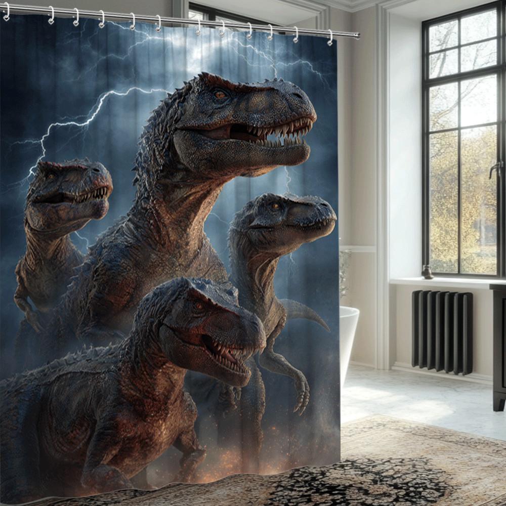 Dinosaur Shower Curtain T Rex Jurassic Scene Thunderstorm Background Wild Prehistoric Decor Kids Bathroom Waterproof Non-Toxic