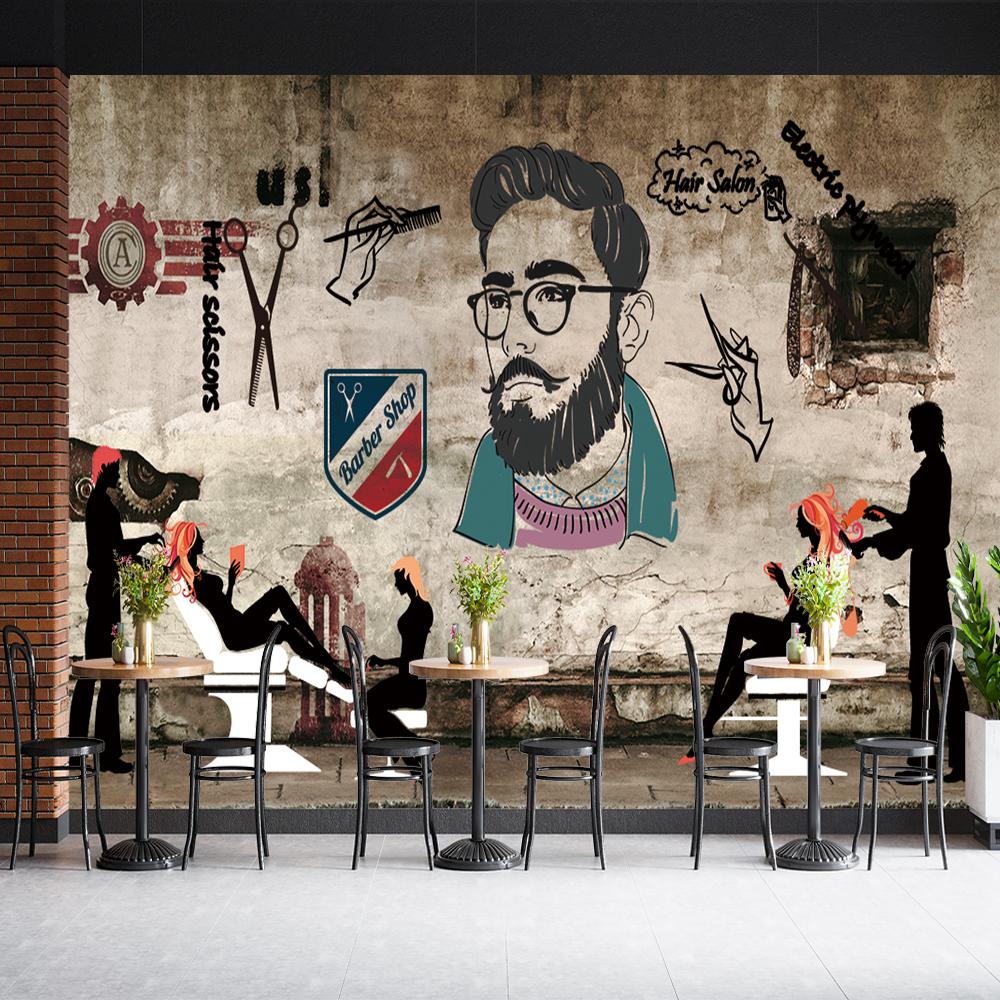 Modern Barber Shop Wall Mural Hairstylist Scissors Comb Scraper Wallpaper Suitable For Barber Shop Beauty Salon 3d Wall Murals