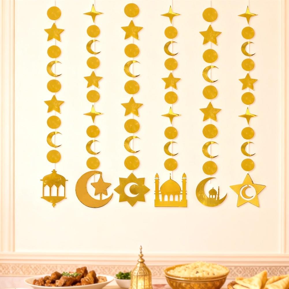 Arabian Themed Castle Lantern Hanging Decor EVA Gold Moon Star Motifs for Middle East Festival Party Displays with 3 meter rope
