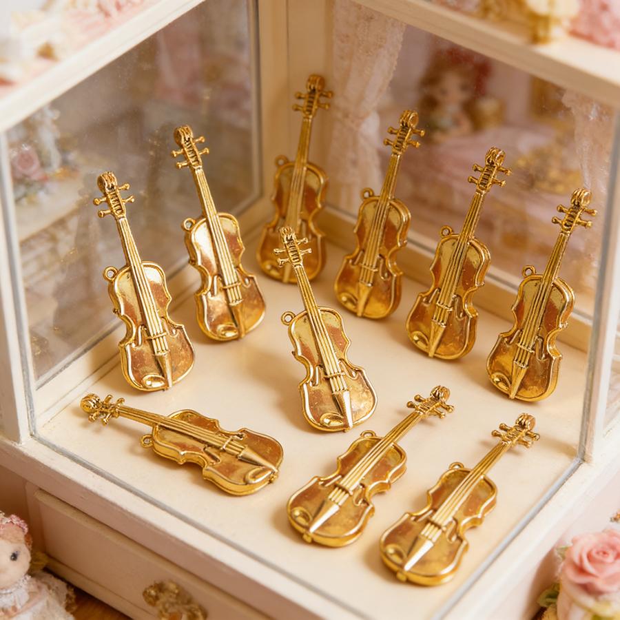 15pcs Gold Mini Violin Dollhouse Accessories Mini Musical Instrument Ornaments for DIY Crafts & Home Decoration