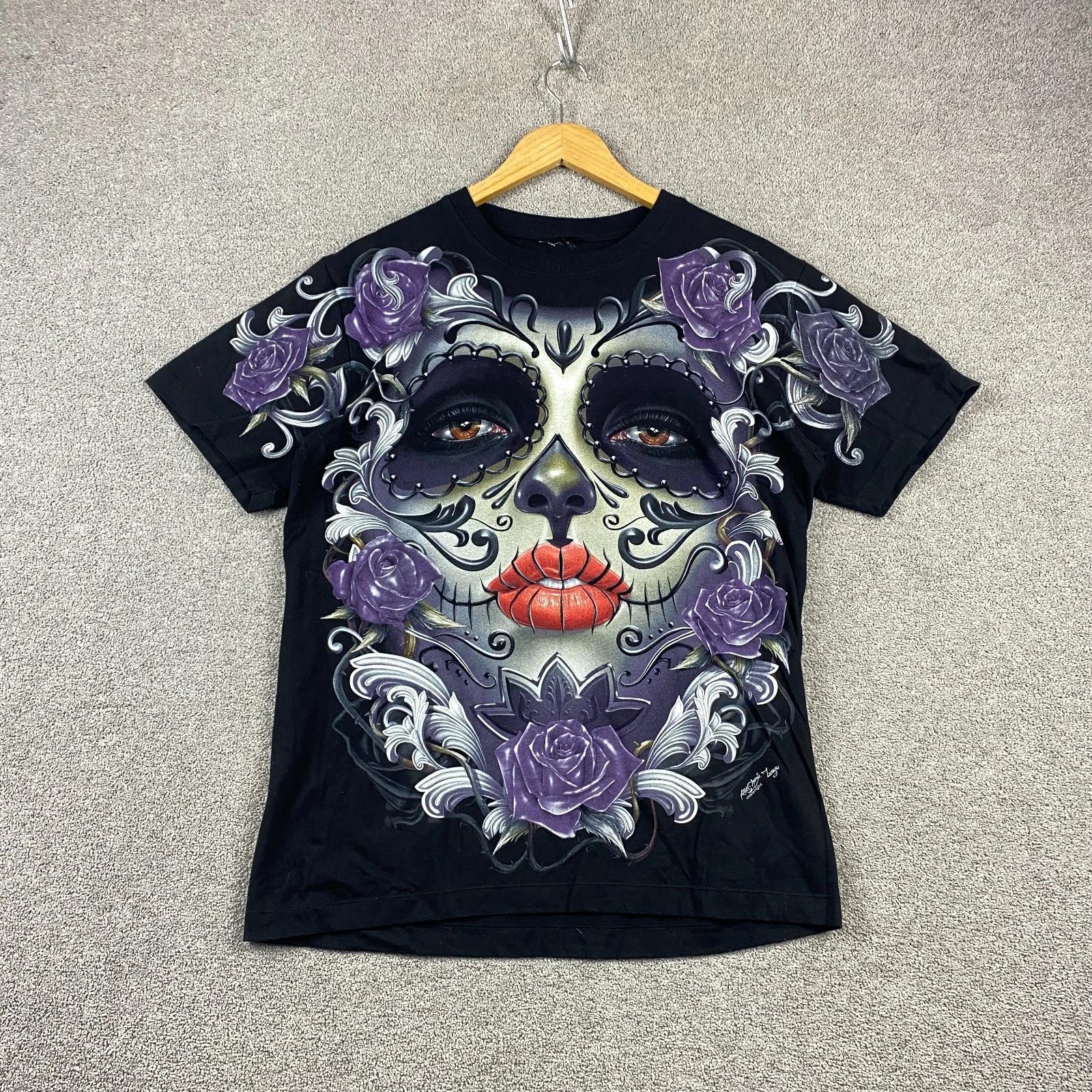 Gothic Men’s T Shirt Black Size L Day of the Dead Sugar Skull Graphic Tee 3XL