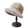 Windproof Plus Velvet Panama Hat Warm Winter Fisherman Hat Fashion Fluffy Fur Bucket Hat  Lady