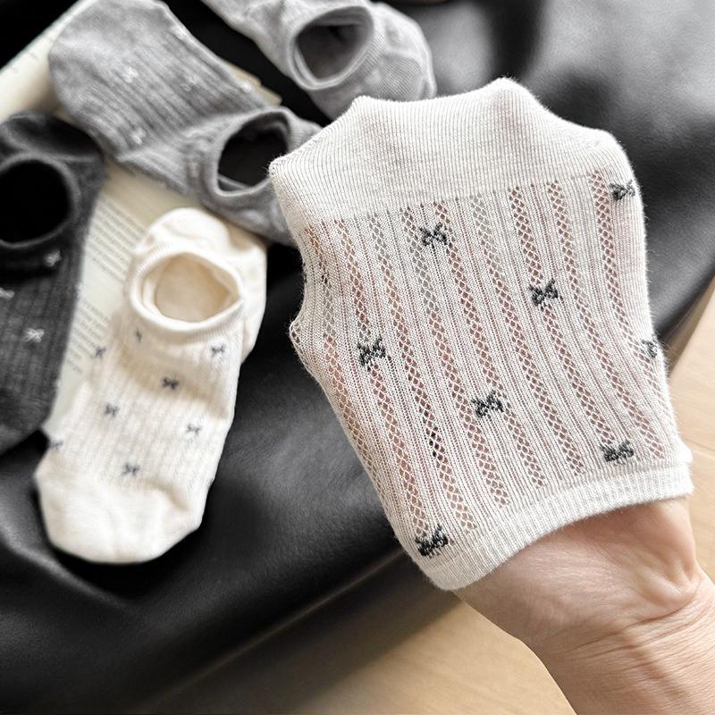 Women's Summer Mesh Thin Shallow-mouthed Invisible Socks Women's Pure Cotton Bow Women's Boat Socks Short Socks
