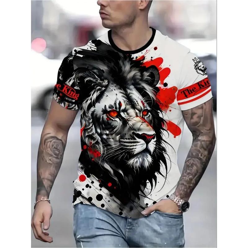 Summer Fashion Street Cool Short-sleeved 3D Digital Printed Gradient Lion Men's T-shirt