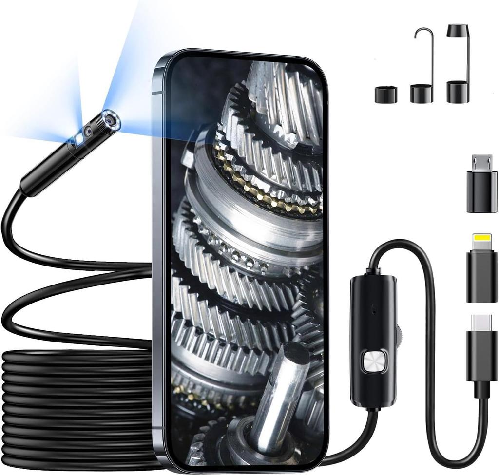 Fiberscope Dual Lens 3 Megapixel Optical Fiber Mirror Dual Lens Ultra Fine Lens IP 67 Level Waterproof High Brightness Adjustable LED Lamp Industrial