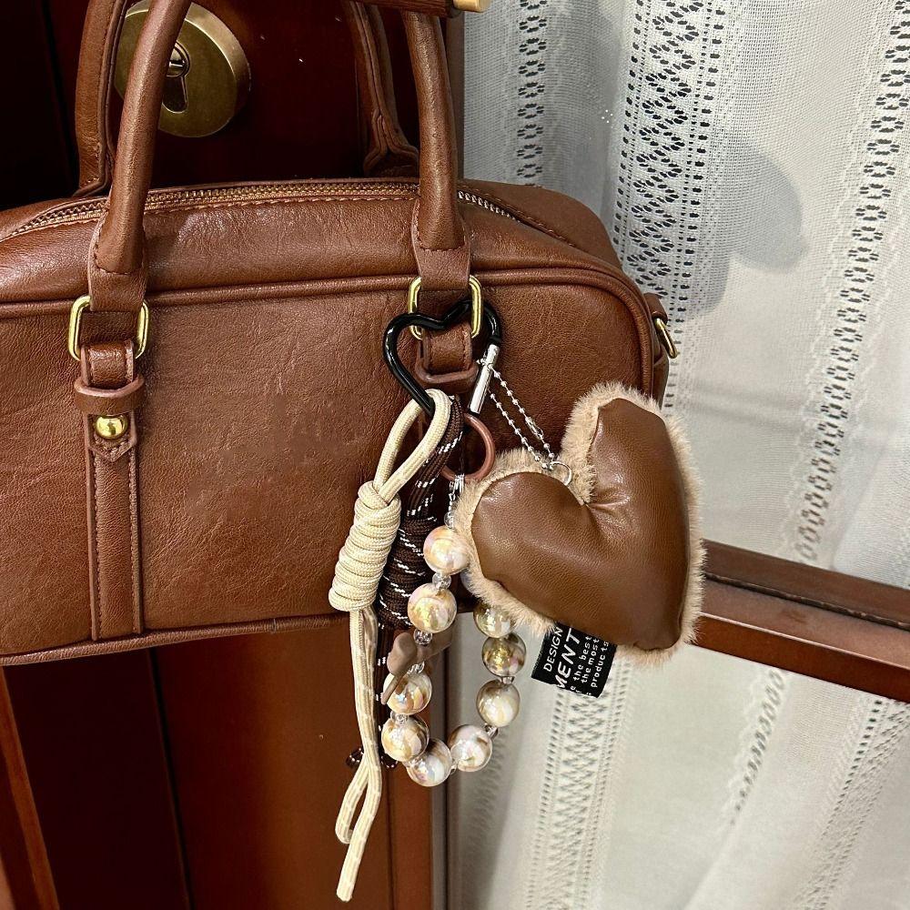 Brown Leather Maillard Style Designed Key Chain Charm Love Heart Pendant Creative Luxury Pendant Keychain Bag Accessories