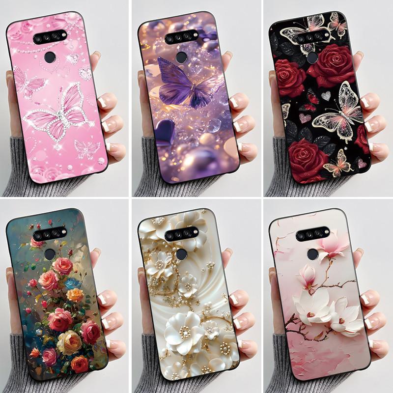 Weiche Hülle für LG K50S K40S Handyhülle LMX540HM LM-X540 LMX430HM LM-X430 Modischer Schmetterling Blume Schwarzer Silikon-Stoßfänger Abdeckung