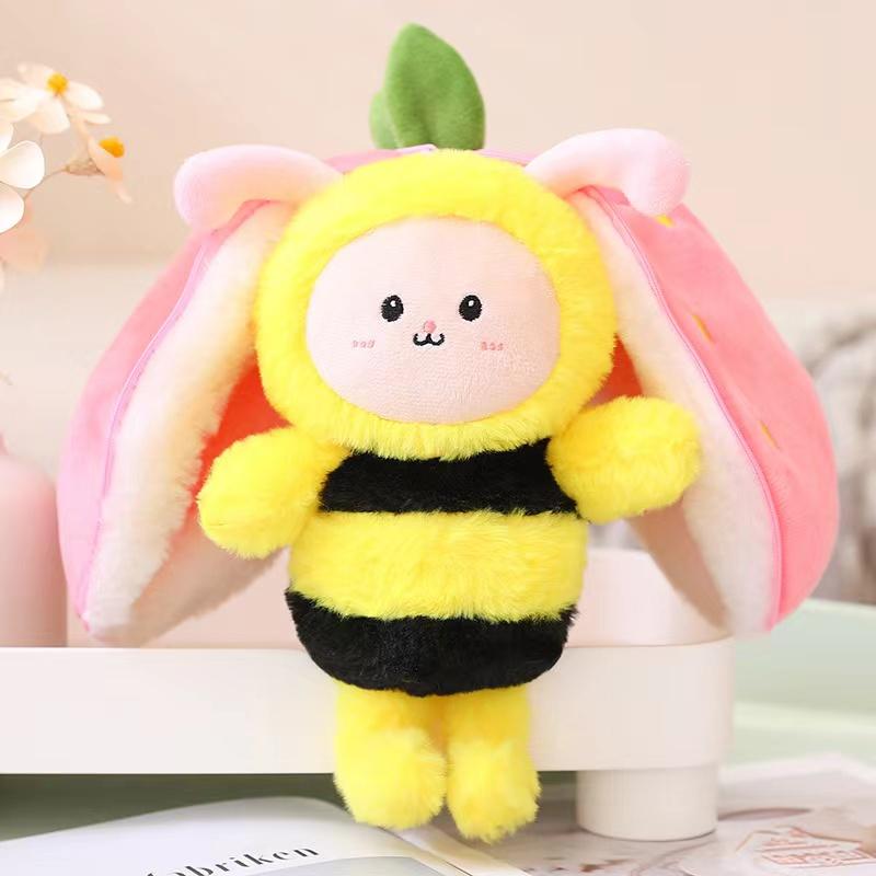 Strawberry Turned Into A Doll Plush Toy Children's Sleeping Pillow Children's Girl's Birthday Christmas Gift Rabbit Bee Doll