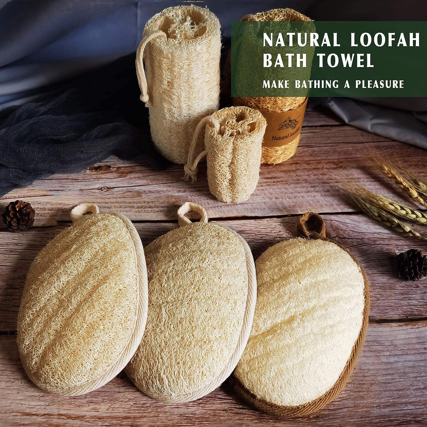 10 Stück Natur-Luffa Peeling-Schwämme + Haken – Bio, Strapazierfähig Für Weiche Haut