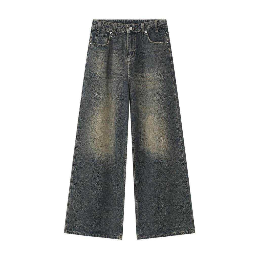 2024 Unisex Retro Hong Kong Style Wide-Leg Jeans - Blue, All-Season