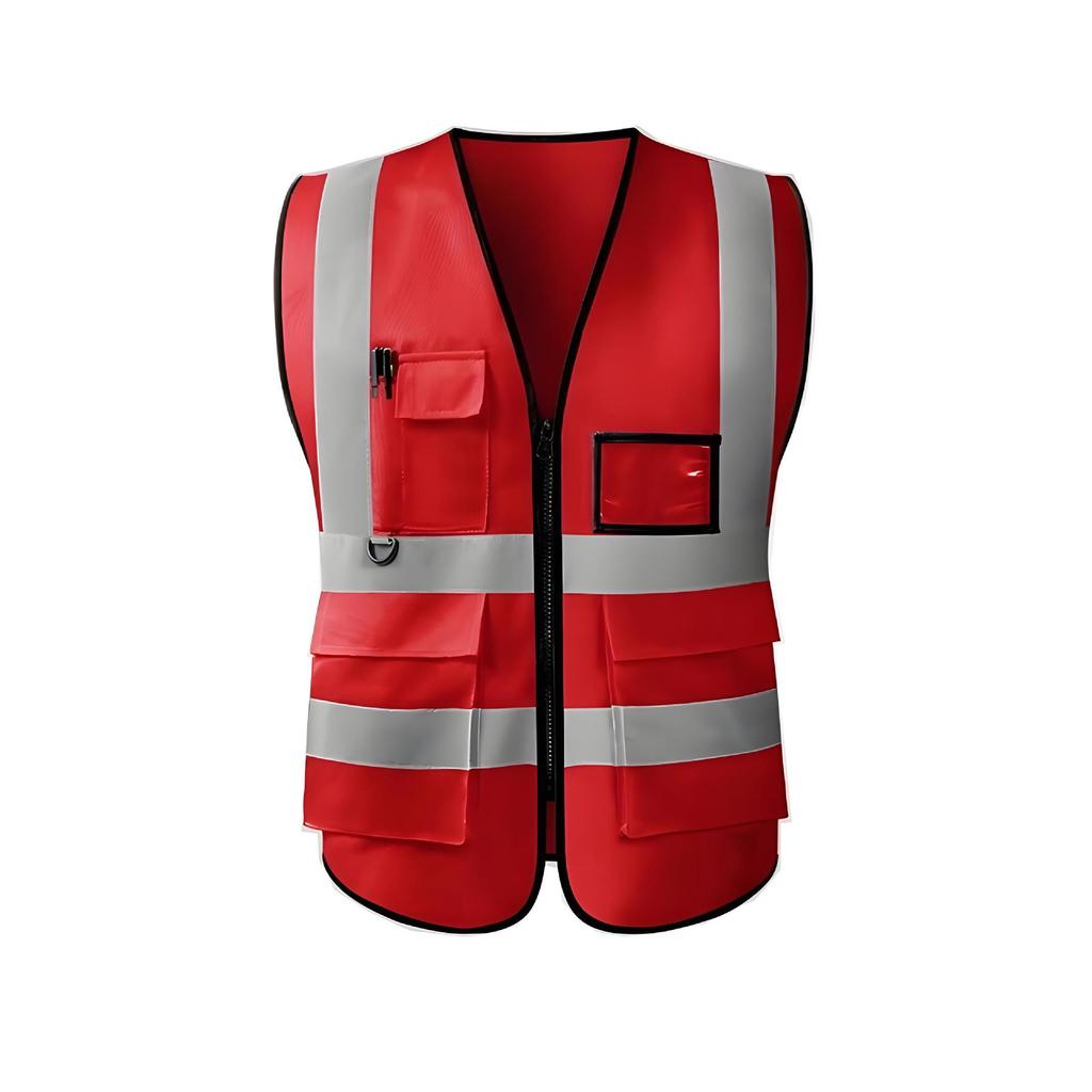 Multi-Pocket Reflective Safety Vest for Construction, Sanitation, and Traffic Workwear - Customizable.