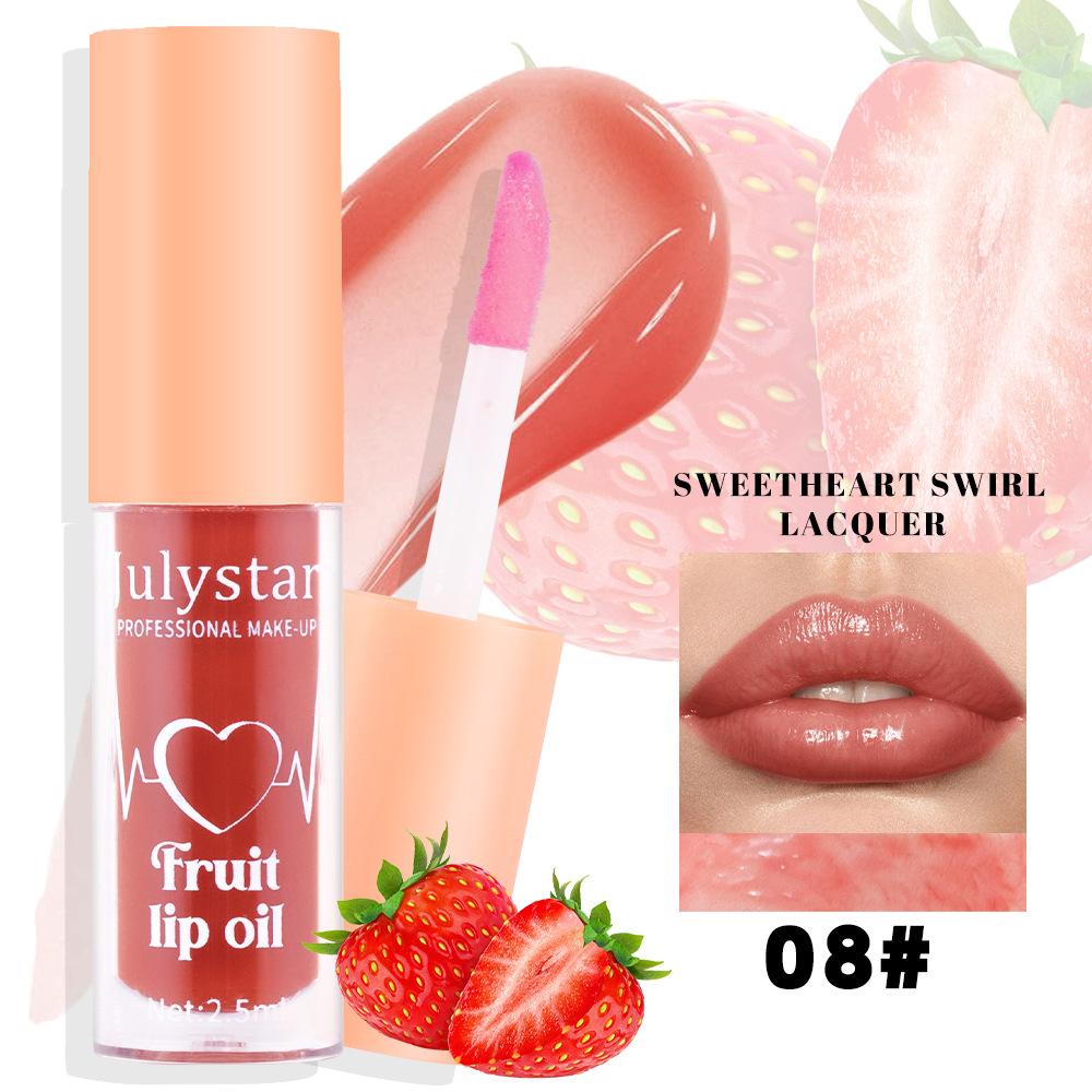 Julystar 20 Color Fruit Lip Gloss Pearlescent Dudu Lip Moisturizing and Moisturizing Mirror Water Light Temperature Changing Lip Oil