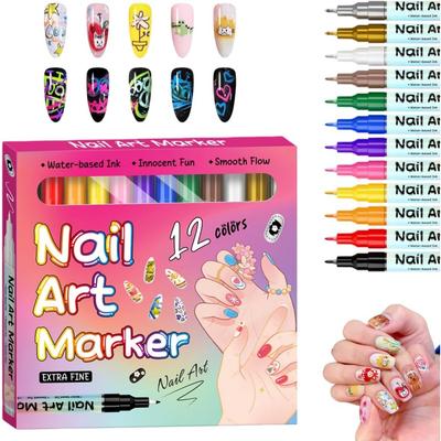 Waterproof Nail Art Pen - 12/24 Colors Nail Art Pens Set, Nail Art Marker Drawing Painting Liner Pen 0.5mm for Polishing Dotting Painting Liner DIY