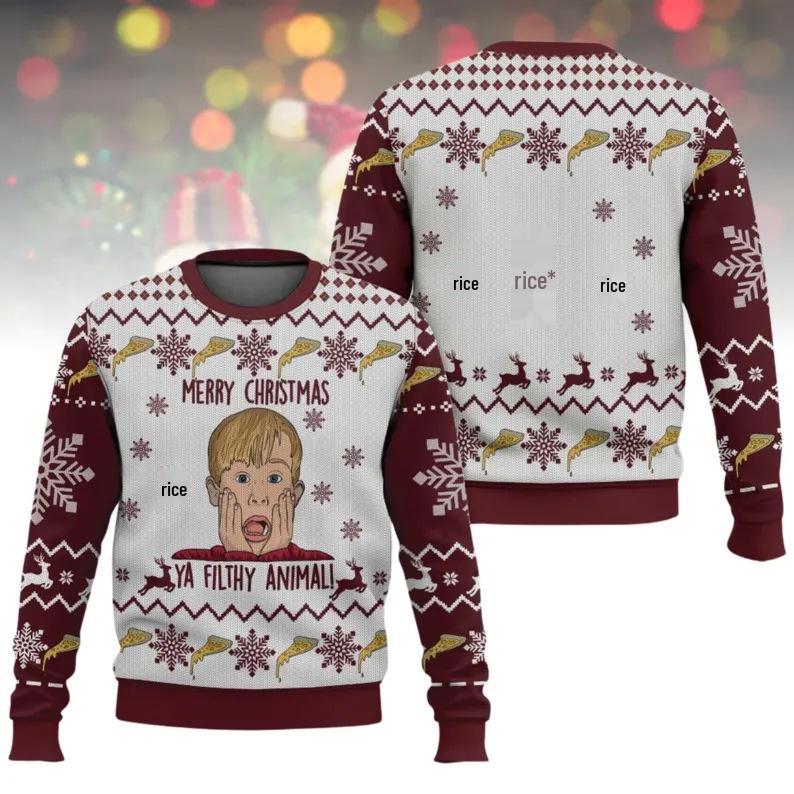 Herren 3D Weihnachtsdruck Rundhals Pullover Hoodie - Lässiges Langarm Oberteil