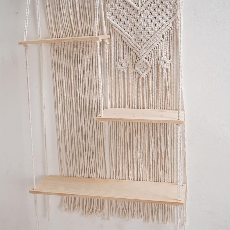 Macrames Wall Shelf 3 Tiers Tassels Shelves for Wall Tapestry Hangings Shelves Cotton Rope Organizers Indoor Plant Decors