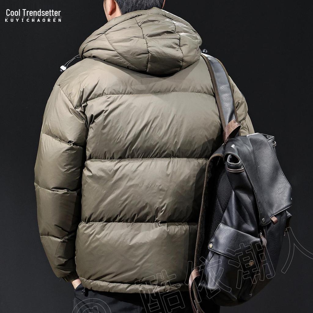 Męska Zimowa Kurtka Puchowa z Kapturem 2025 - Gruba, Ciepła, Modna, Luźny Krój, Duży Rozmiar Puffer.
