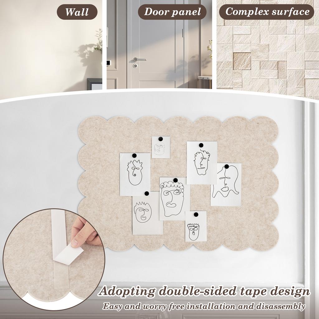 Scalloped Felt Bulletin Board Decorative Picture Display Felt Pin Board with Double Sided Adhesive Backing for Home Classroom