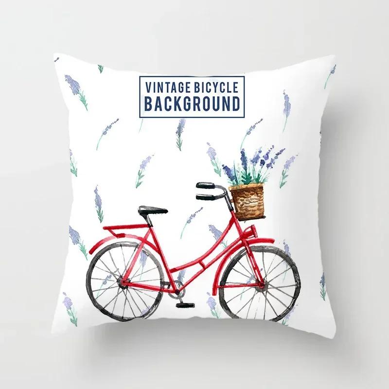 45X45Cm Home Decor Cushion Cover For Living Room Bedroom Decorative Polyester Pillowcases Flowers Bike Printed Pillow Cover