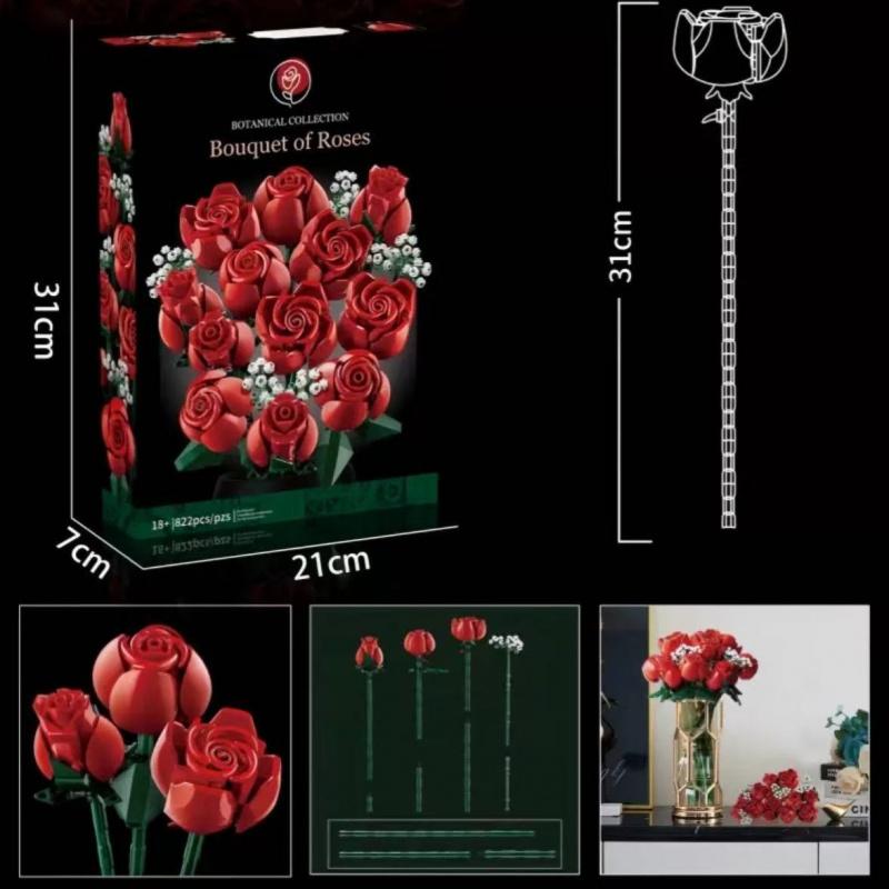1 set byggbara blomsterbuketter, byggklossar, evig rosmodell för alla hjärtans dag, födelsedagspresent, kreativ heminredning för skrivbord