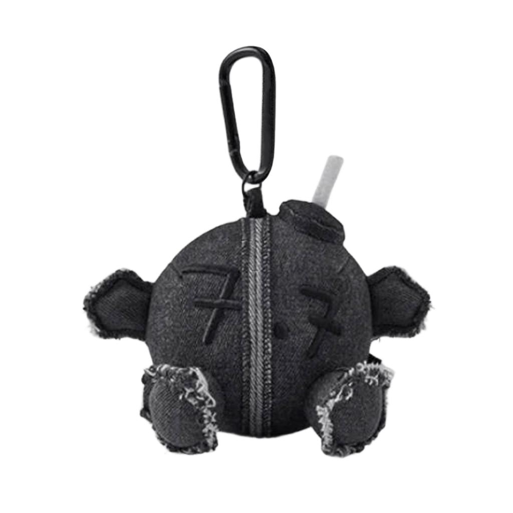 Plush Keychain Soft Fabric Zipper Design Round Shape Embroidered Pattern Portable Bag Charm for Everyday Use