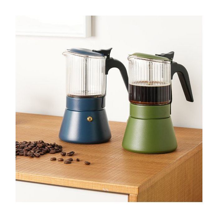 Cafetiere italienne - INOXIBAR - Clair 6 tasses Bleu - verre borosilicaté - induction - soupape sécurité