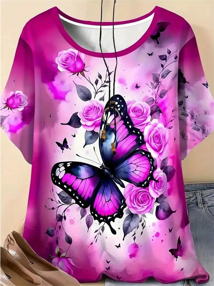 Summer women s 3D printed pattern T-shirt casual short sleeved top fashionable women s round neck T-shirt S