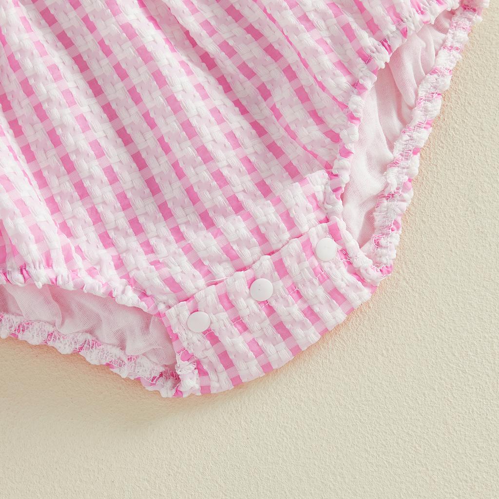 Citgeett Summer Infant Baby Girl Plaid Bodysuit Short Sleeve Jumpsuits Headband Casual Clothes