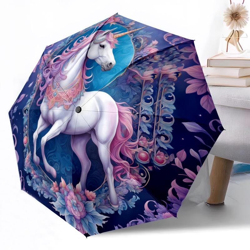 Floral Celestial Unicorn Art Outdoor Automatic Umbrella Retractable Design with 8-Rib Durability Lightweight Perfect Gift for Friends Family