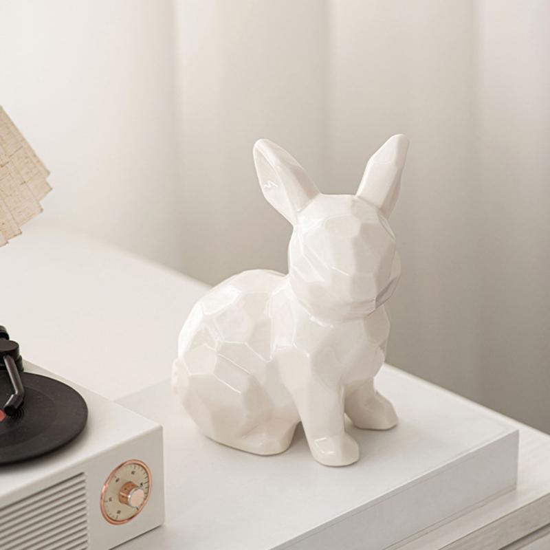 Ceramic Rabbit Sculpture Animal Figure Statue for Easter Table Decoration and Garden Desktop Display